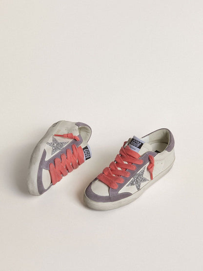 Women's Super-Star with silver glitter star and lilac suede heel tab - Golden Goose Women