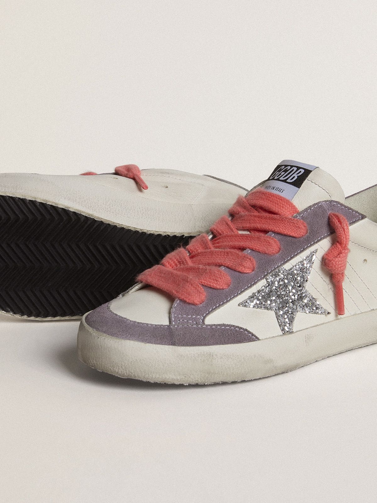 Women's Super-Star with silver glitter star and lilac suede heel tab - Golden Goose Women