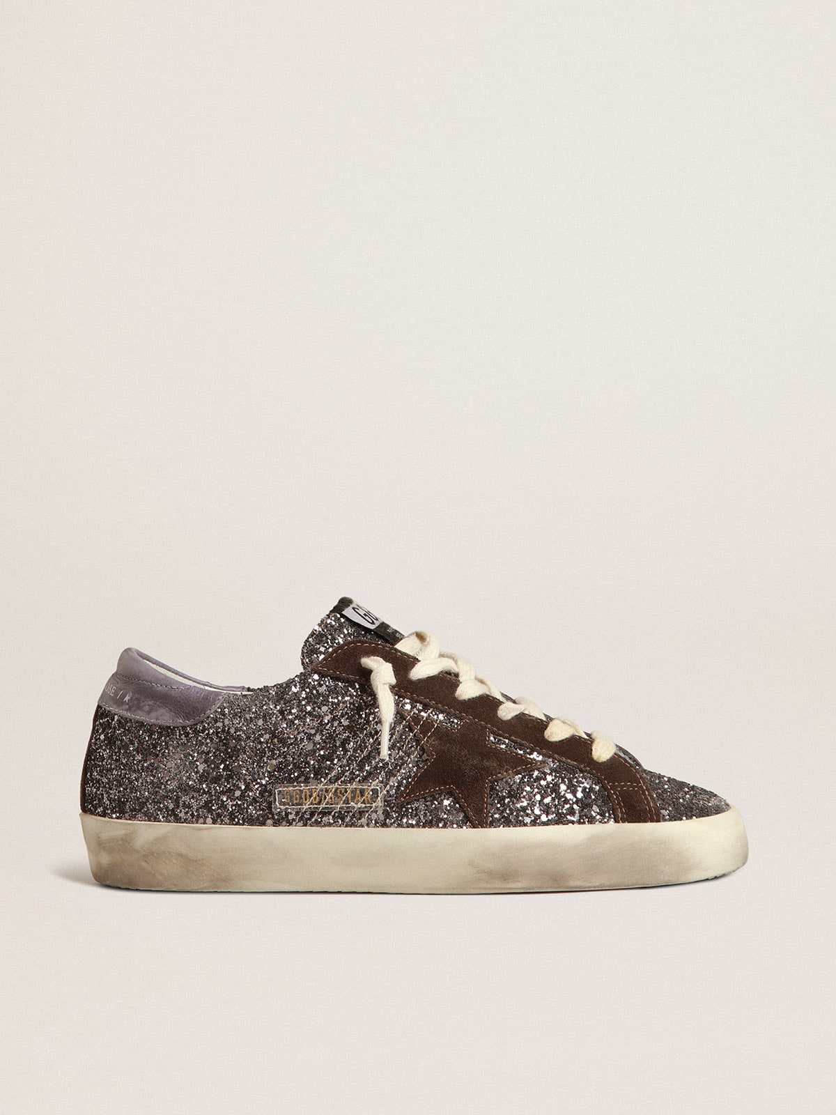 Super-Star in glitter with a brown star and lilac heel tab - Golden Goose Women