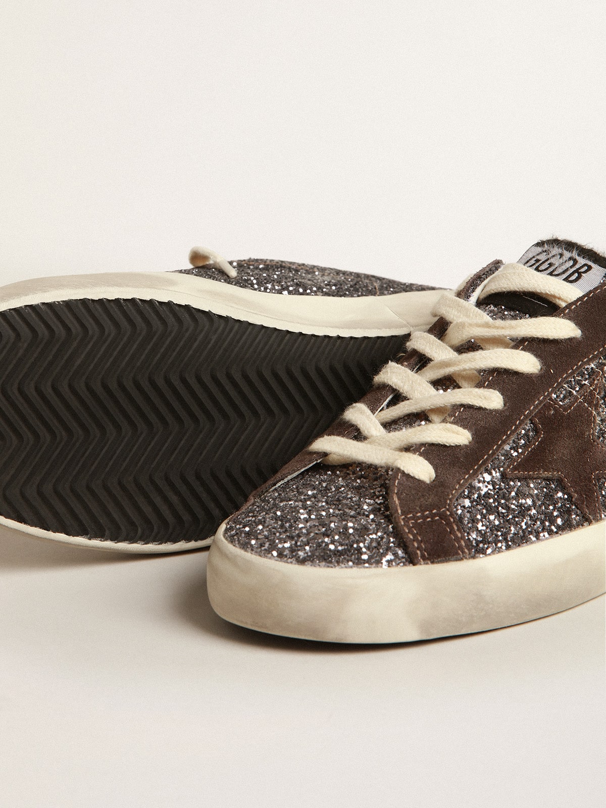 Super-Star in glitter with a brown star and lilac heel tab - Golden Goose Women