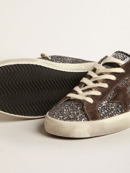 Super-Star in glitter with a brown star and lilac heel tab - Golden Goose Women