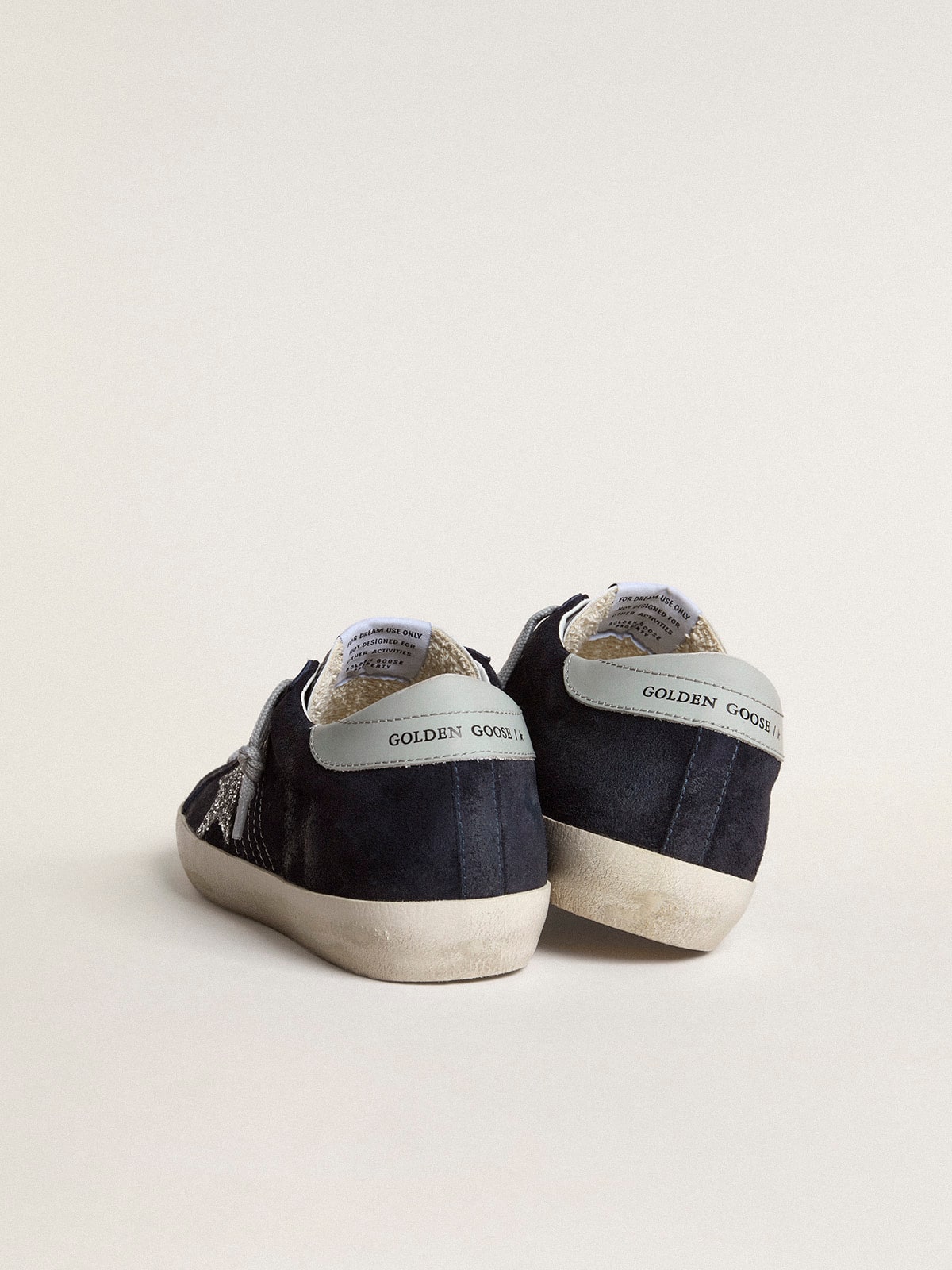 Women’s Super-Star in blue suede with silver glitter star and leather heel tab - Golden Goose Women