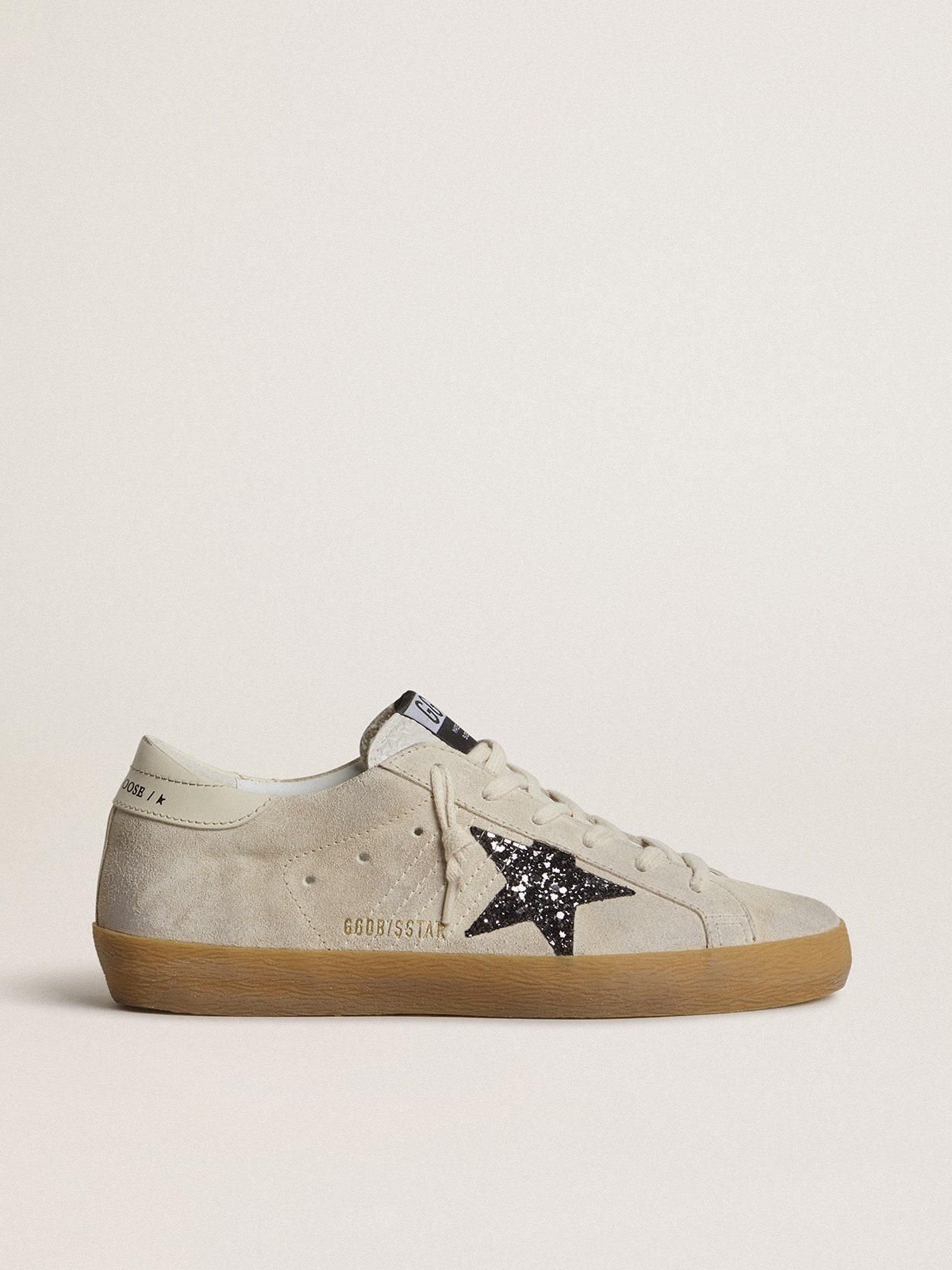 Women's Super-Star in ice-gray suede with silver glitter star and leather heel tab - Golden Goose Women