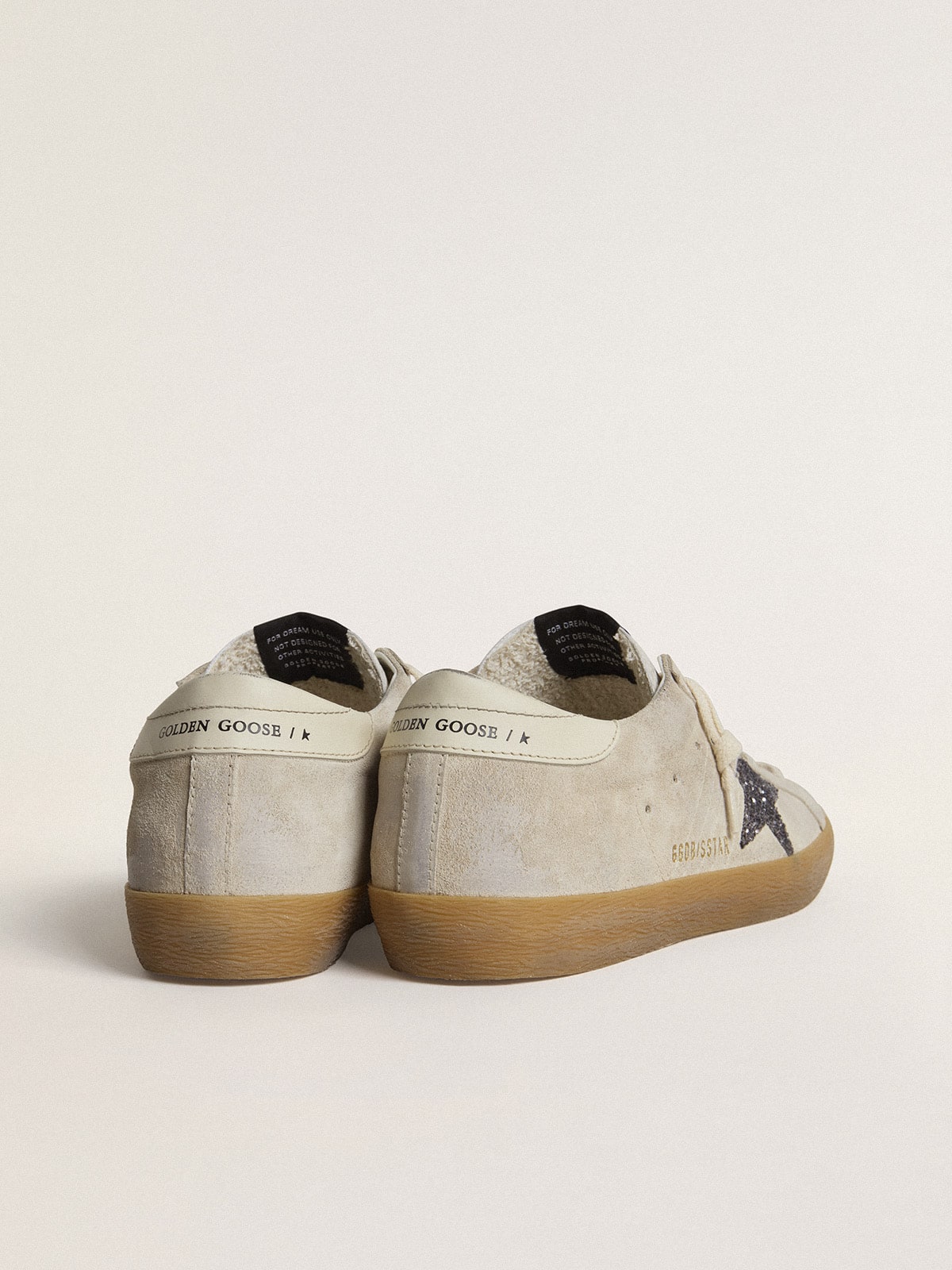Women's Super-Star in ice-gray suede with silver glitter star and leather heel tab - Golden Goose Women