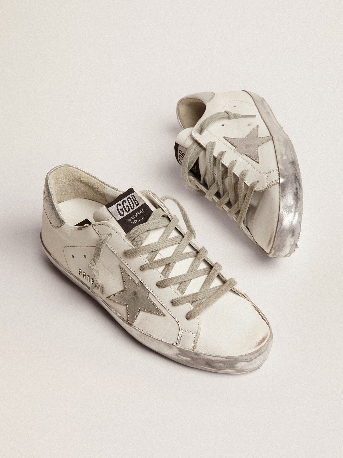 Women's Super-Star with silver sparkle foxing and metal stud lettering - Golden Goose Women