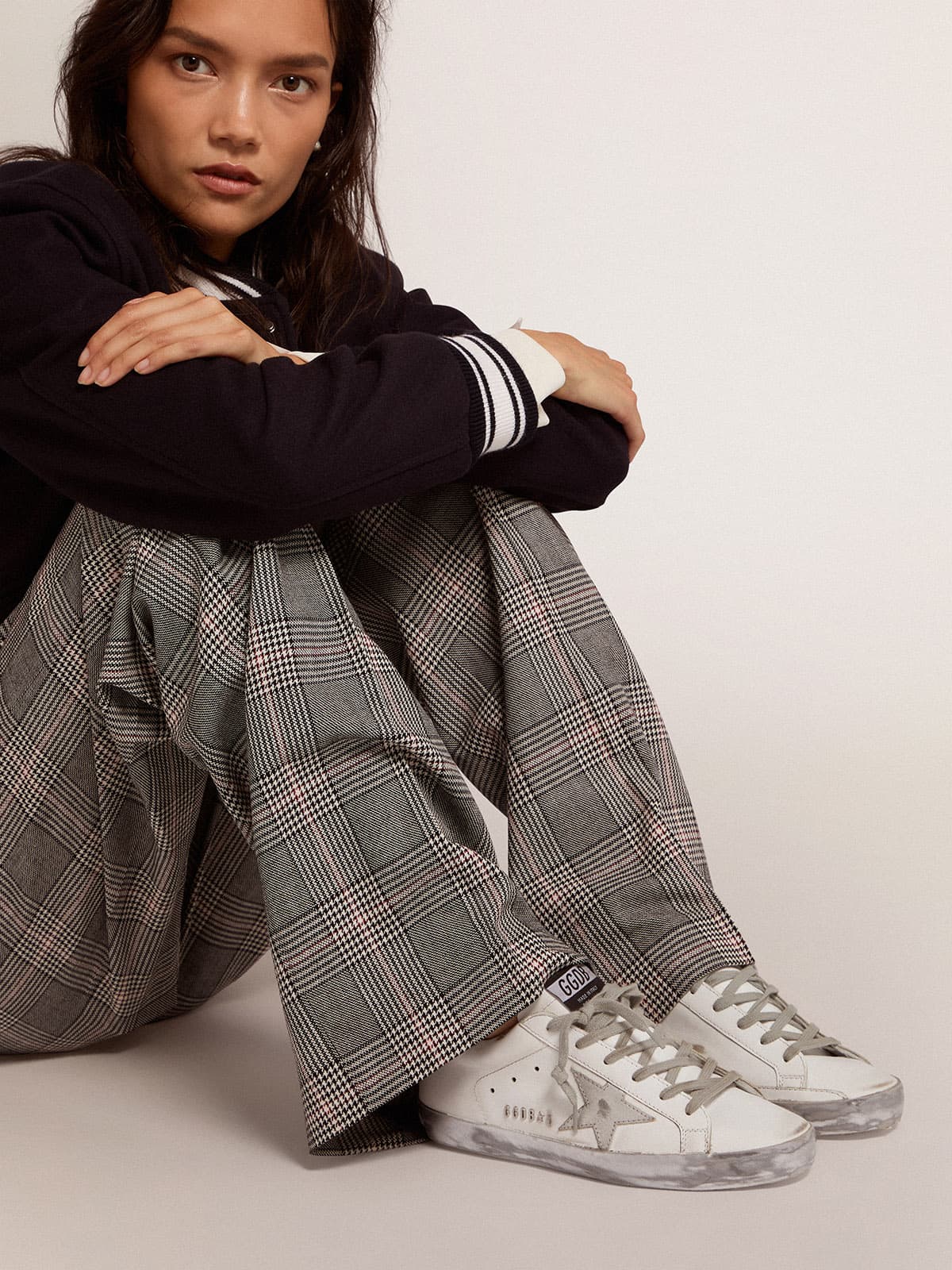 Women's Super-Star with silver sparkle foxing and metal stud lettering - Golden Goose Women