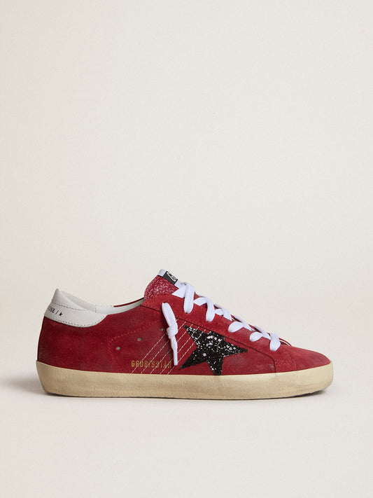Women’s Super-Star in red suede with glitter star and white heel tab - Golden Goose Women