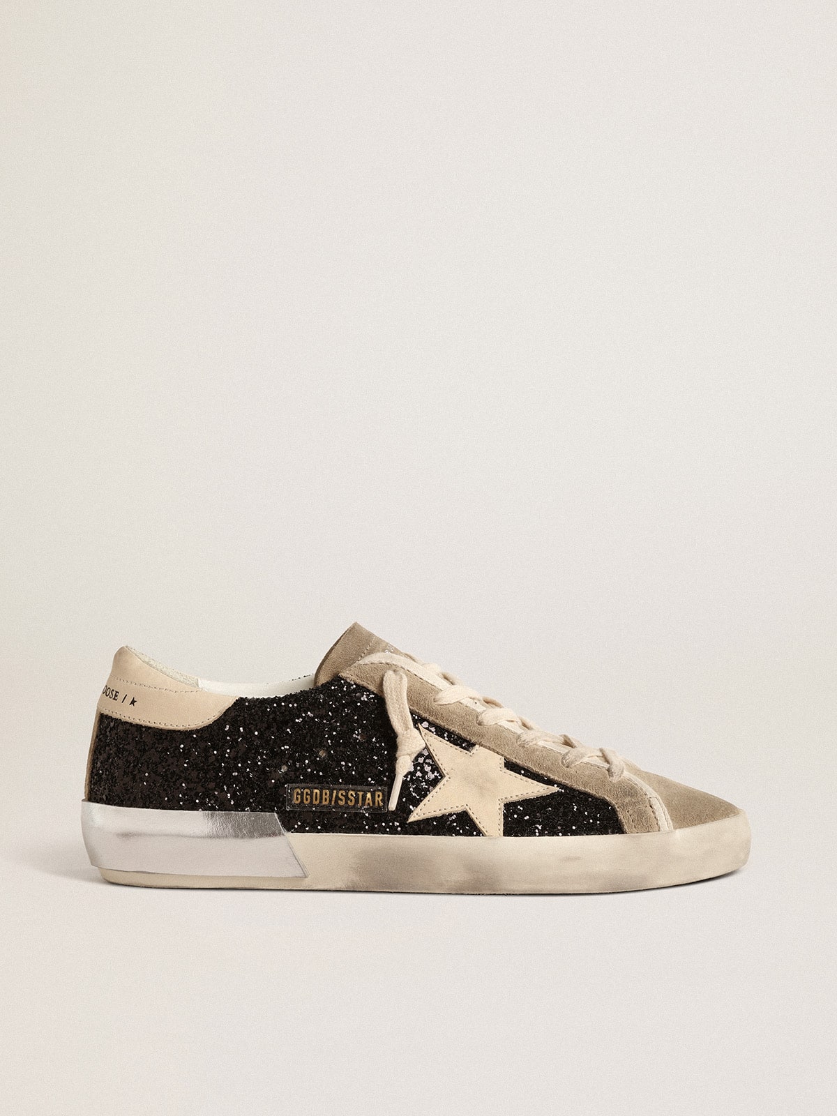 Super-Star in black glitter with cream star and suede inserts - Golden Goose Women