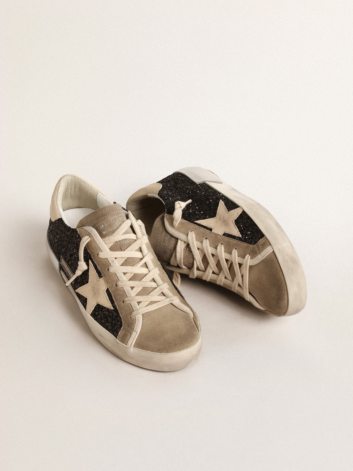 Super-Star in black glitter with cream star and suede inserts - Golden Goose Women