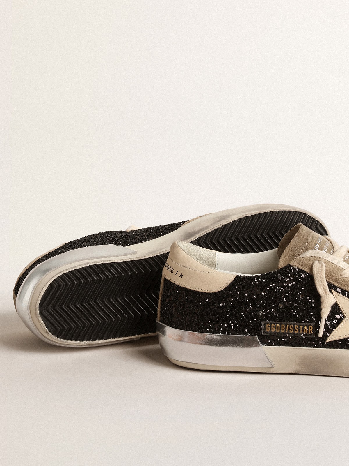 Super-Star in black glitter with cream star and suede inserts - Golden Goose Women