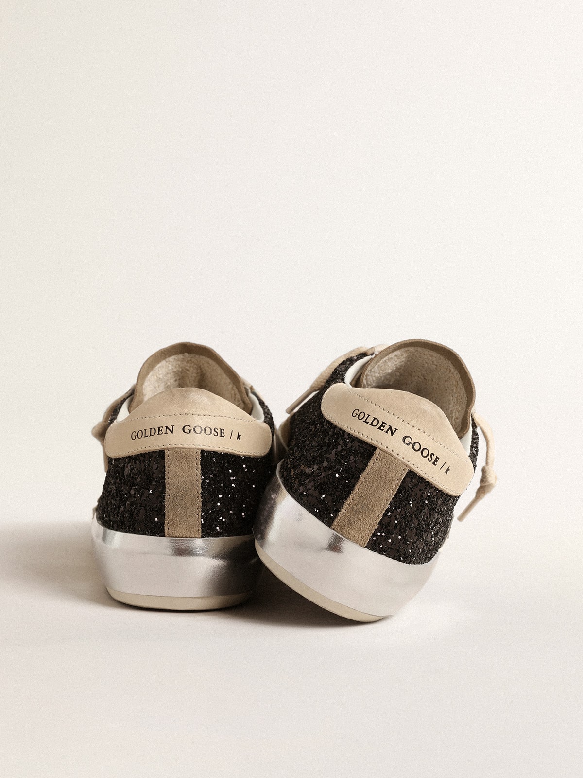 Super-Star in black glitter with cream star and suede inserts - Golden Goose Women