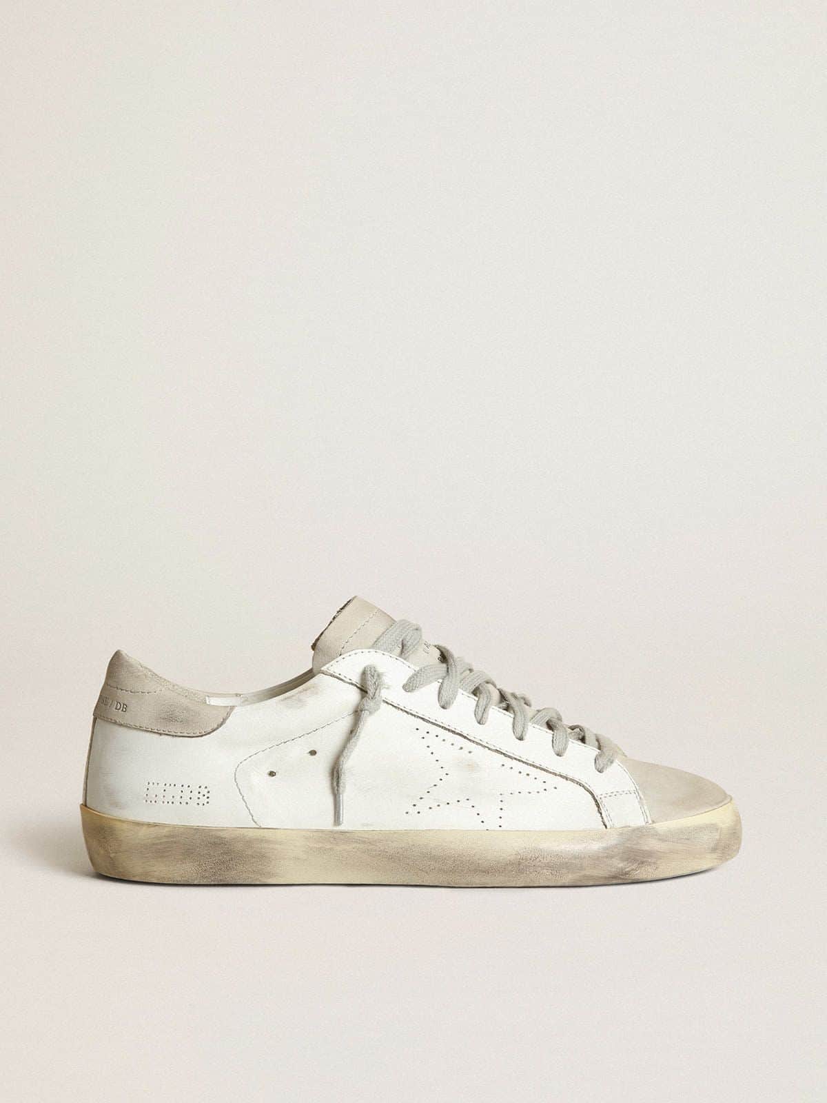 Women's Super-Star in white leather with perforated star and beige nubuck heel tab - Golden Goose Women
