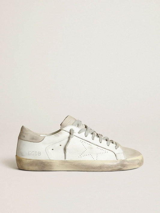 Women's Super-Star in white leather with perforated star and beige nubuck heel tab - Golden Goose Women