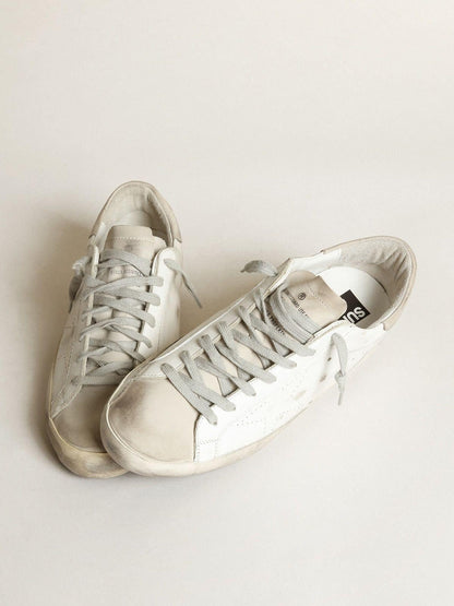 Women's Super-Star in white leather with perforated star and beige nubuck heel tab - Golden Goose Women