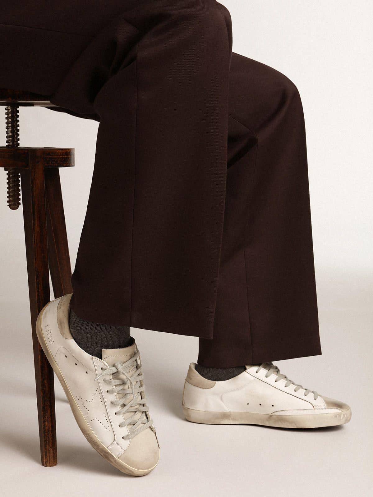 Women's Super-Star in white leather with perforated star and beige nubuck heel tab - Golden Goose Women