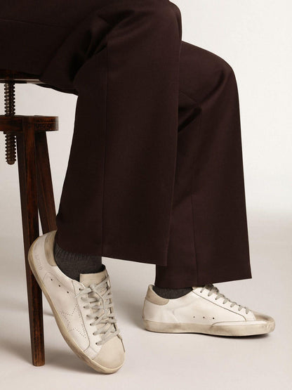 Women's Super-Star in white leather with perforated star and beige nubuck heel tab - Golden Goose Women