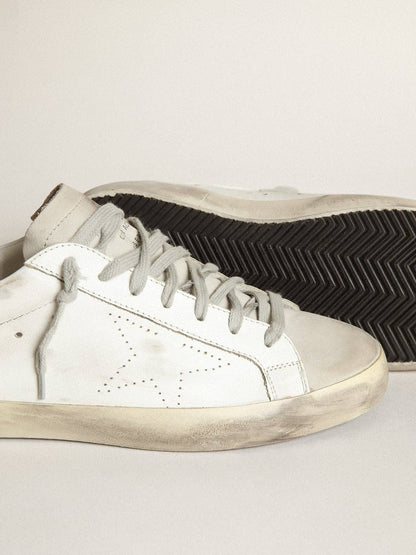Women's Super-Star in white leather with perforated star and beige nubuck heel tab - Golden Goose Women