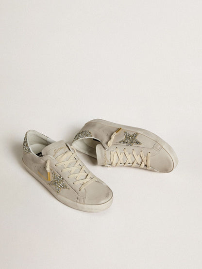Women's Super-Star  in ivory nappa leather with platinum glitter star and heel tab - Golden Goose Women