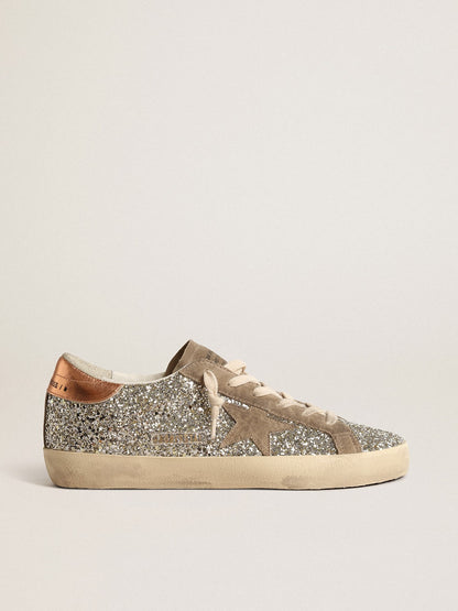 Women's Super-Star in platinum glitter with dove-gray suede star - Golden Goose Women