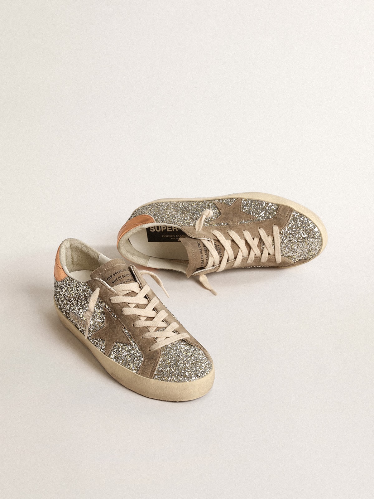 Women's Super-Star in platinum glitter with dove-gray suede star - Golden Goose Women
