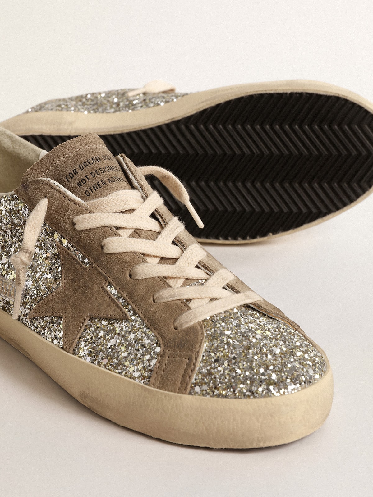 Women's Super-Star in platinum glitter with dove-gray suede star - Golden Goose Women