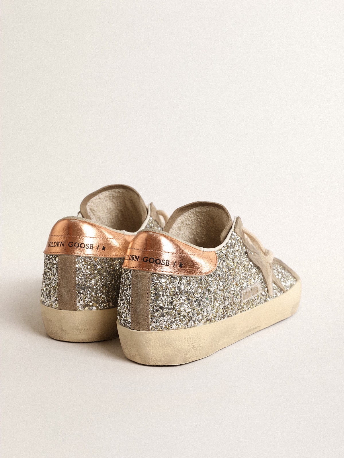 Women's Super-Star in platinum glitter with dove-gray suede star - Golden Goose Women