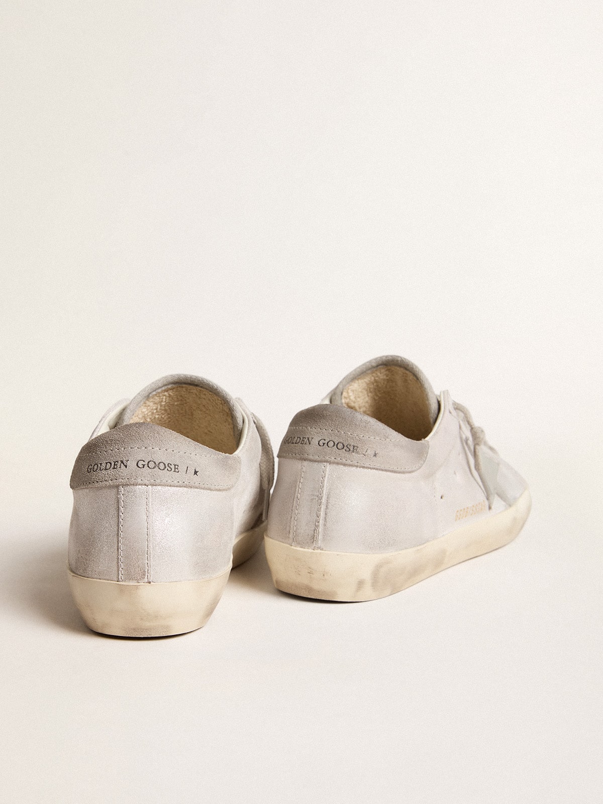 Super-Star sneakers in gray-white glitter-effect leather with leather star - Golden Goose Women