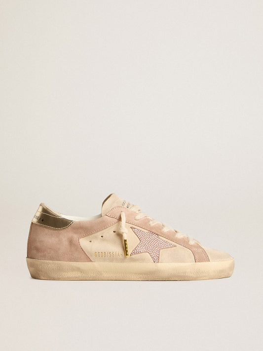 Woman's Super-Star in pale pink suede with suede star and platinum heel tab - Golden Goose Women