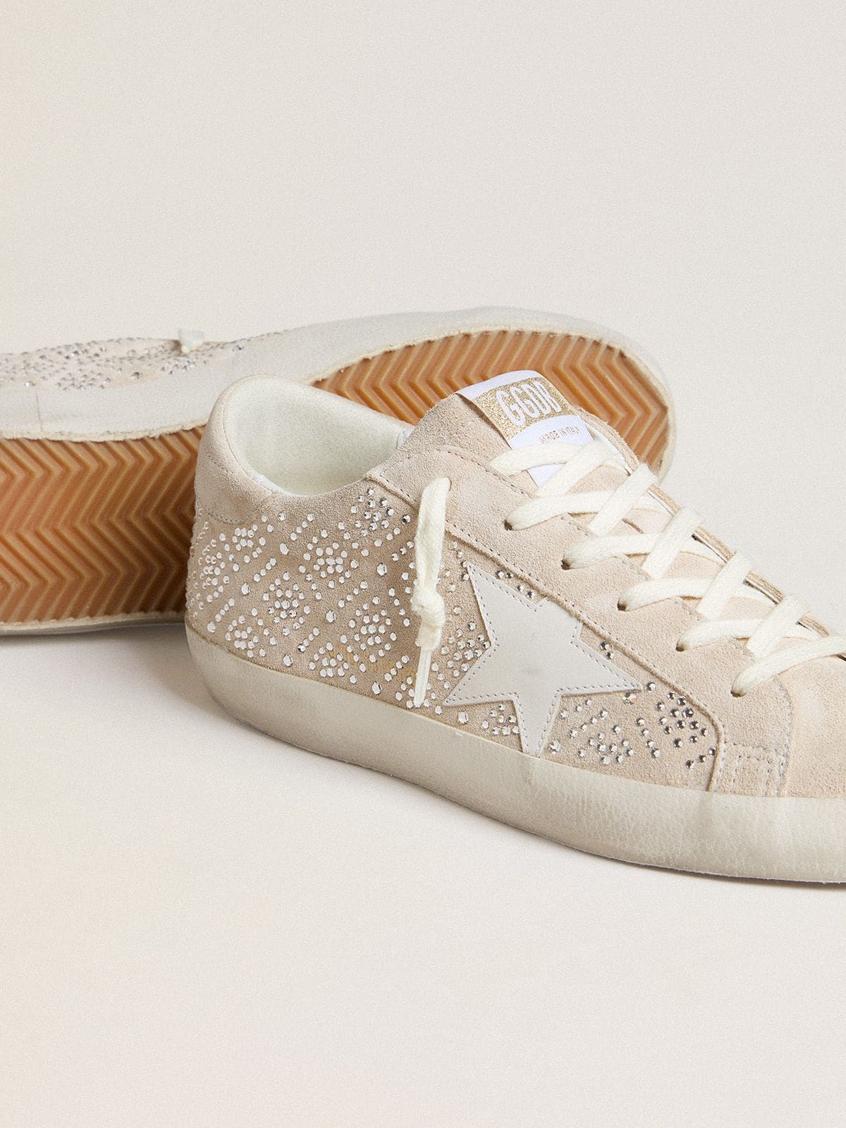 Women's Super-Star LTD in suede with Swarovski crystals and ice-gray leather star - Golden Goose Women