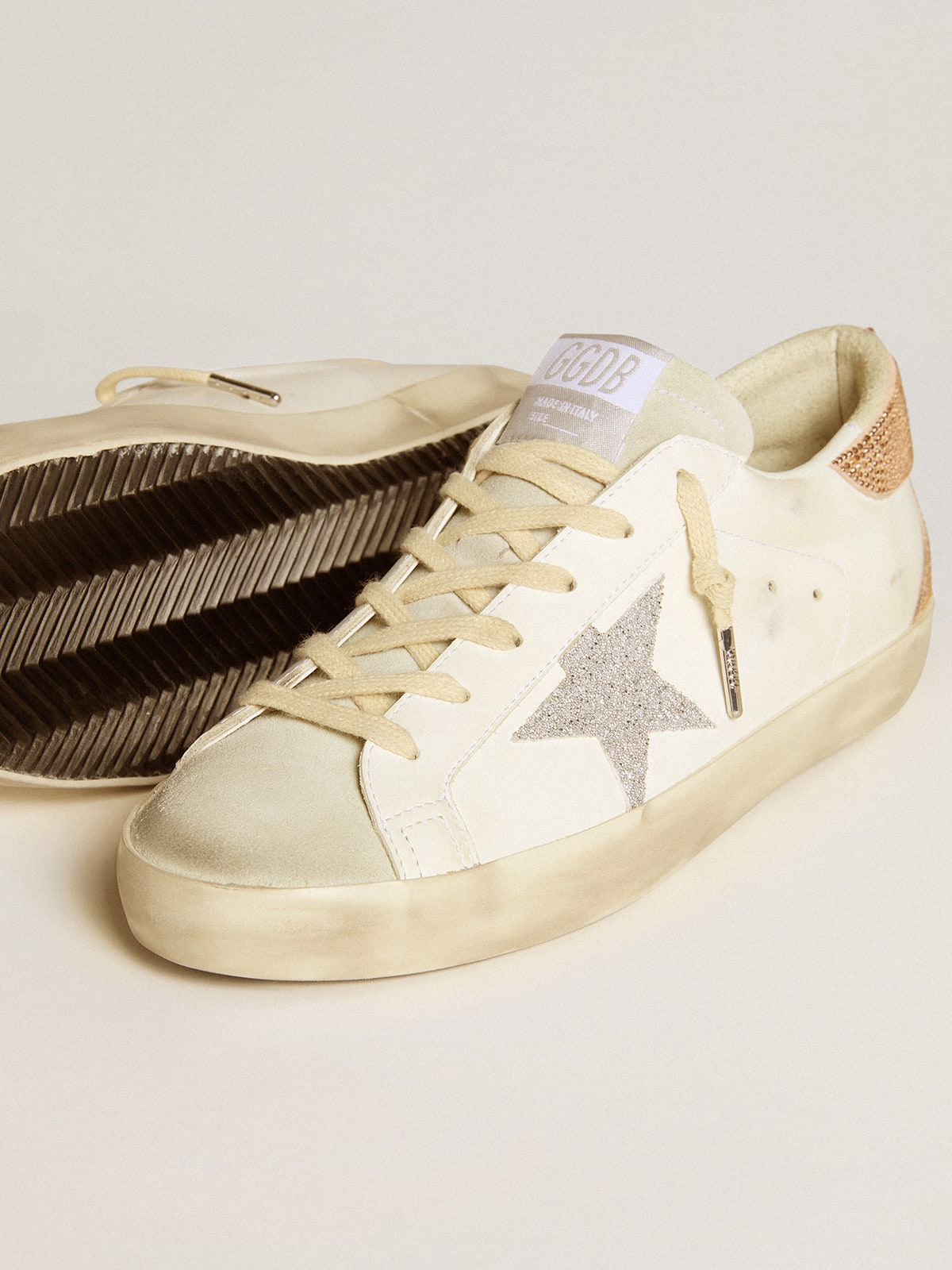 Women’s Super-Star in leather with Swarovski crystal star and heel tab - Golden Goose Women