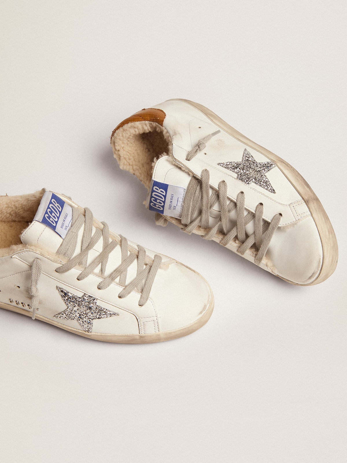 Women's Super-Star with shearling lining and silver glitter star - Golden Goose Women