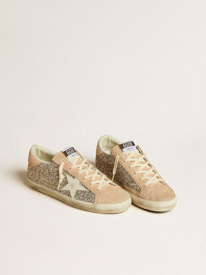 Women’s Super-Star in silver glitter with leather star and heel tab - Golden Goose Women