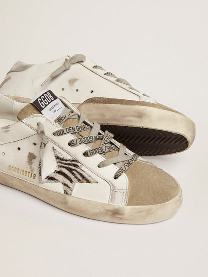 Women's Super-Star with zebra print pony skin star - Golden Goose Women