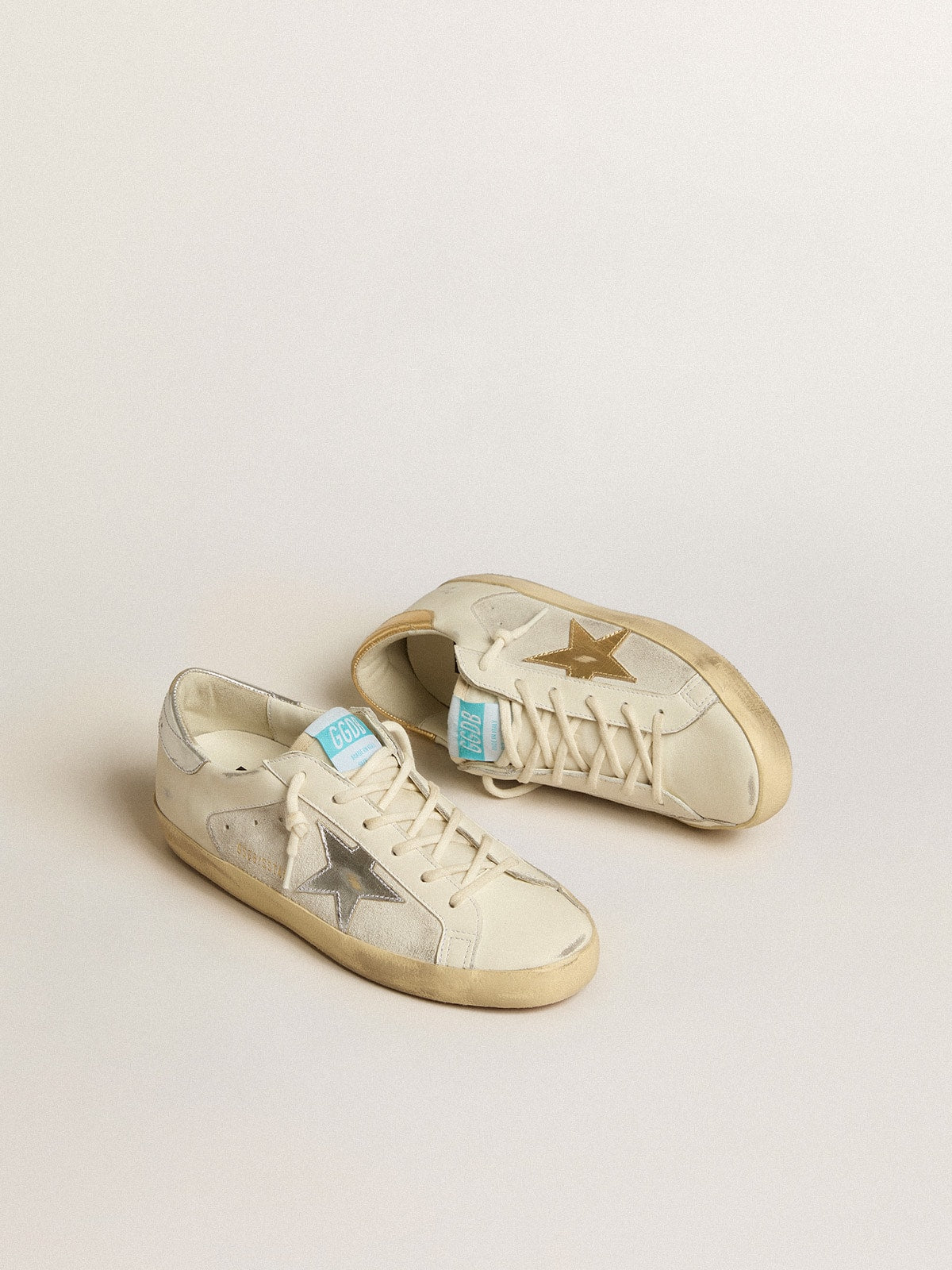 Super-Star in white leather and suede with silver and gold leather star - Golden Goose Women