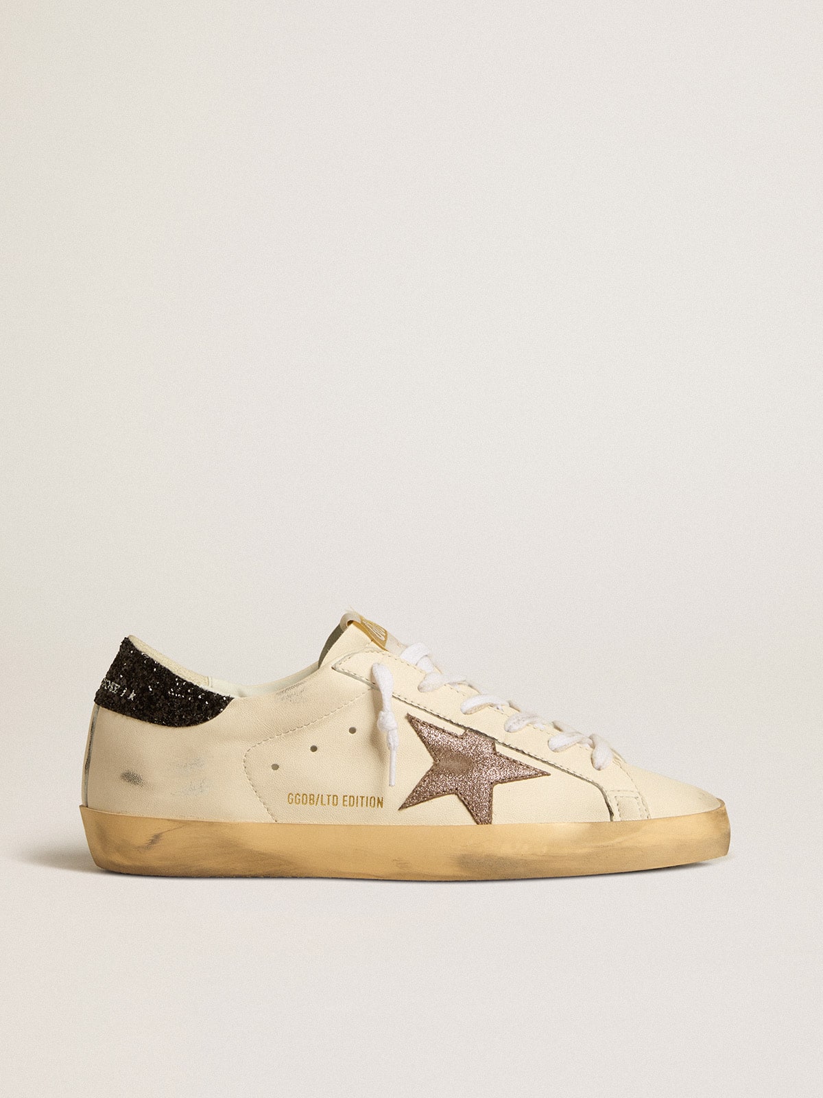 Super-Star LTD with laminated leather star and black glitter heel tab - Golden Goose Women