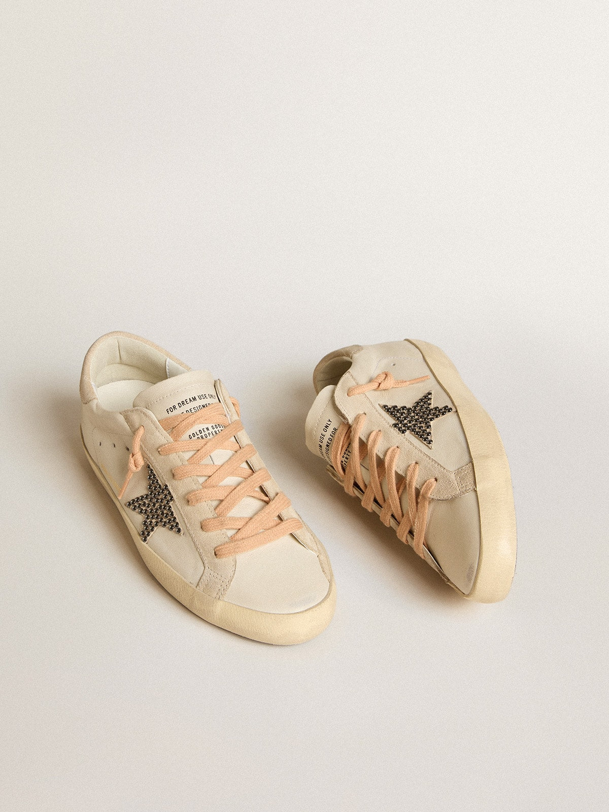 Super-Star LTD in leather with beige suede star with Swarovski studs - Golden Goose Women
