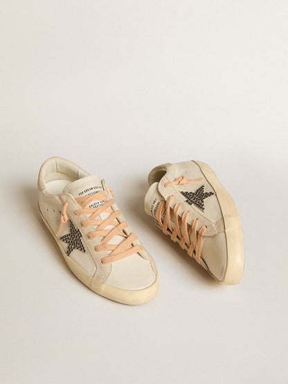 Super-Star LTD in leather with beige suede star with Swarovski studs - Golden Goose Women