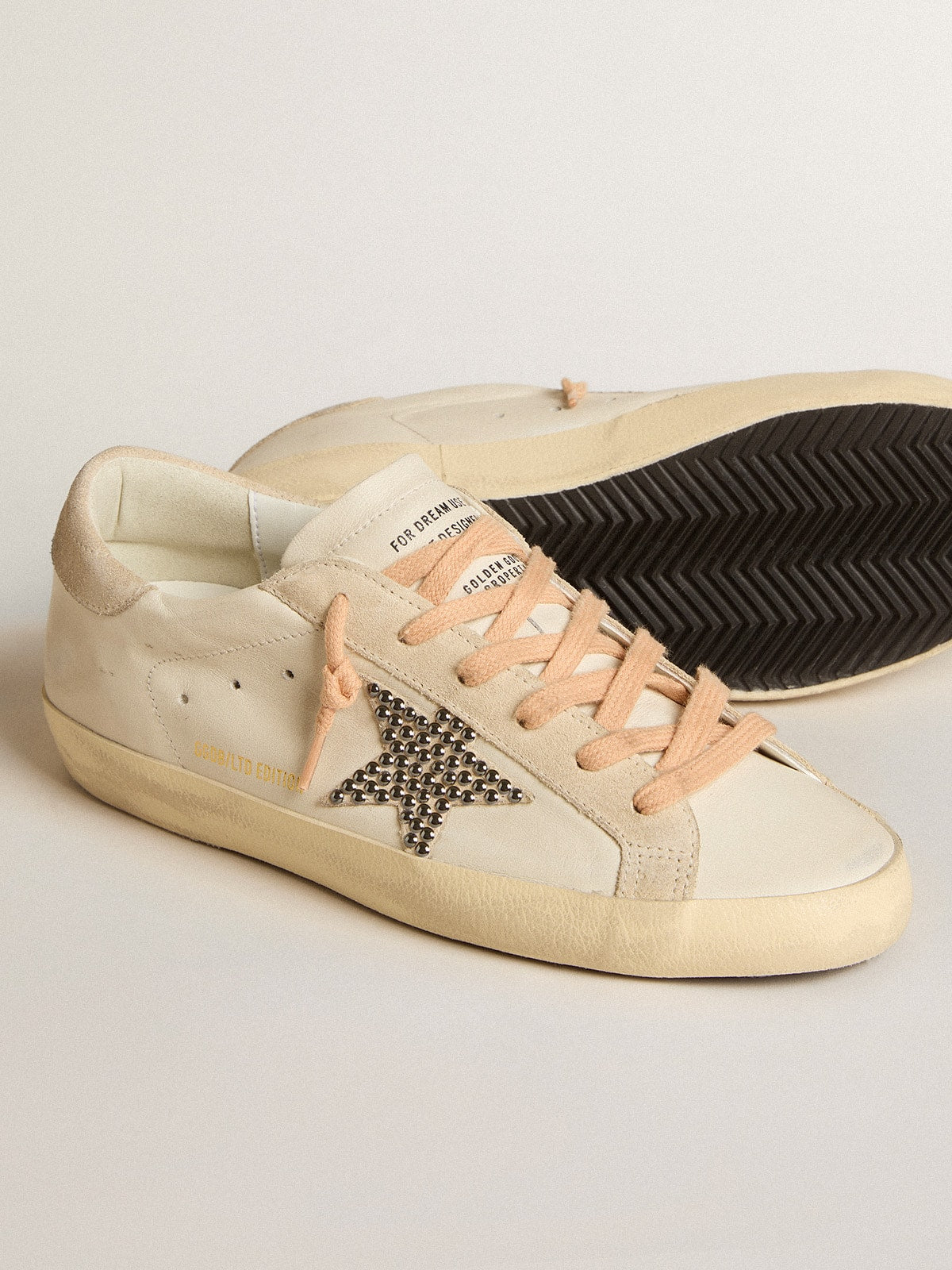 Super-Star LTD in leather with beige suede star with Swarovski studs - Golden Goose Women