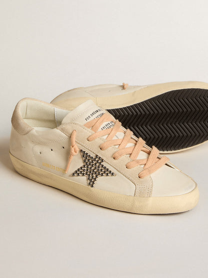 Super-Star LTD in leather with beige suede star with Swarovski studs - Golden Goose Women