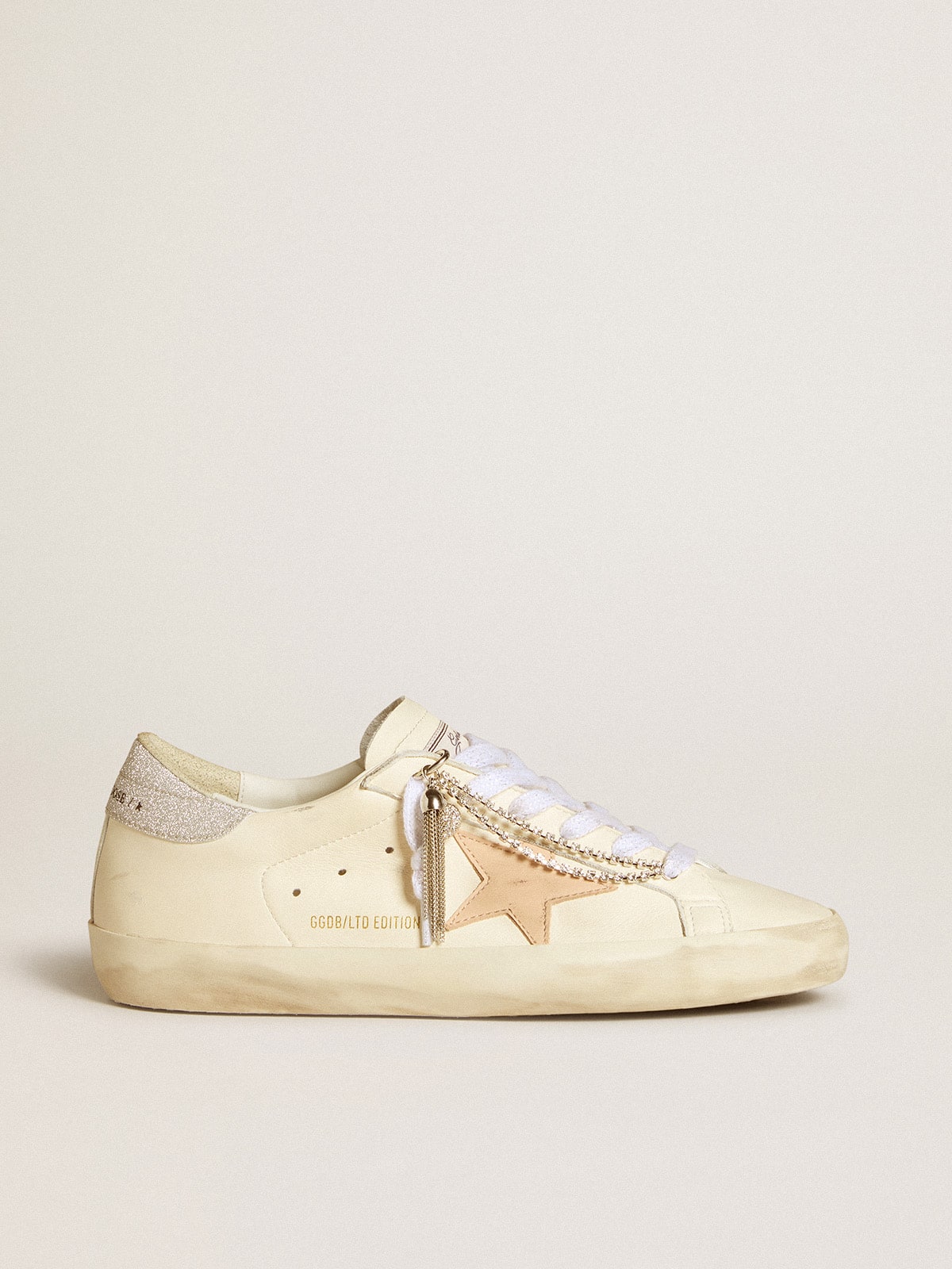 Women's Super-Star LTD in nappa leather with nude leather star and glitter heel tab - Golden Goose Women