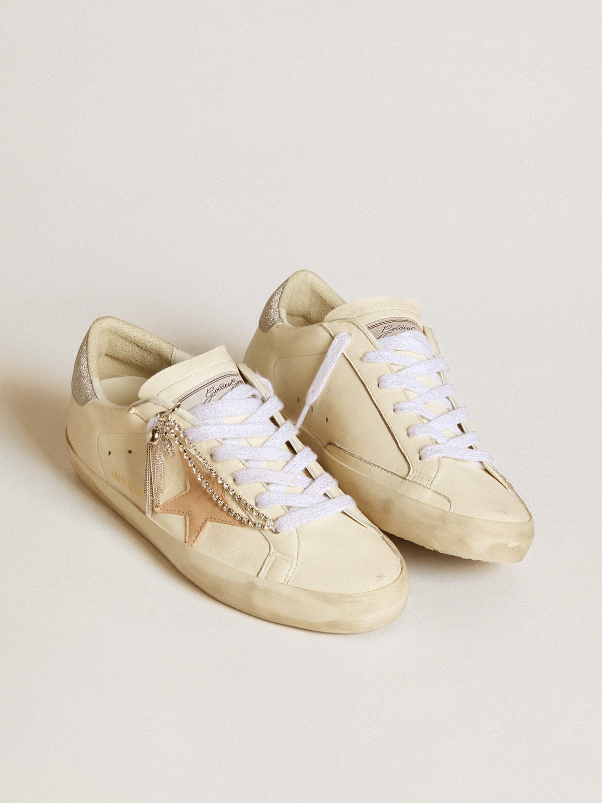 Women's Super-Star LTD in nappa leather with nude leather star and glitter heel tab - Golden Goose Women