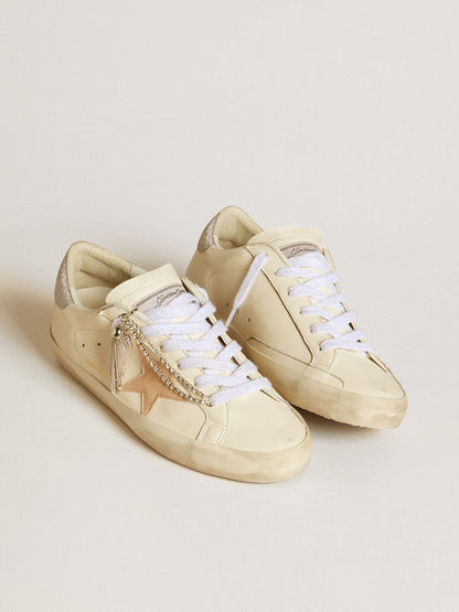 Women's Super-Star LTD in nappa leather with nude leather star and glitter heel tab - Golden Goose Women