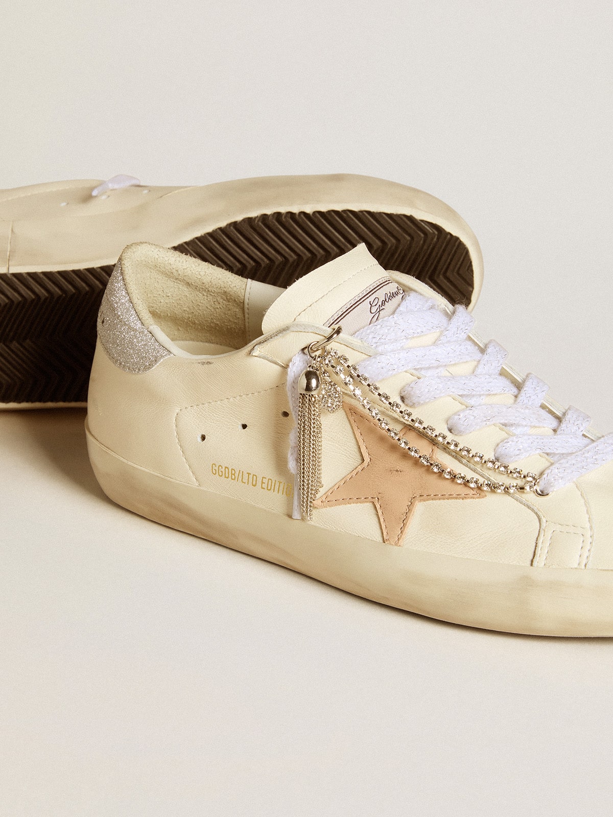 Women's Super-Star LTD in nappa leather with nude leather star and glitter heel tab - Golden Goose Women
