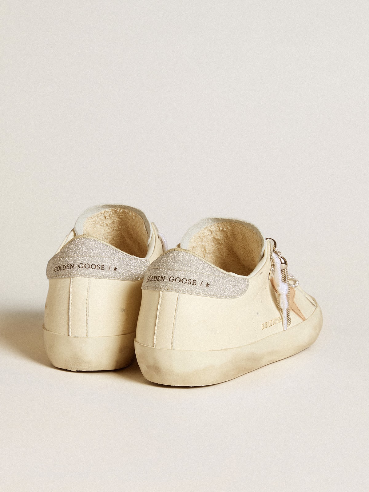 Women's Super-Star LTD in nappa leather with nude leather star and glitter heel tab - Golden Goose Women