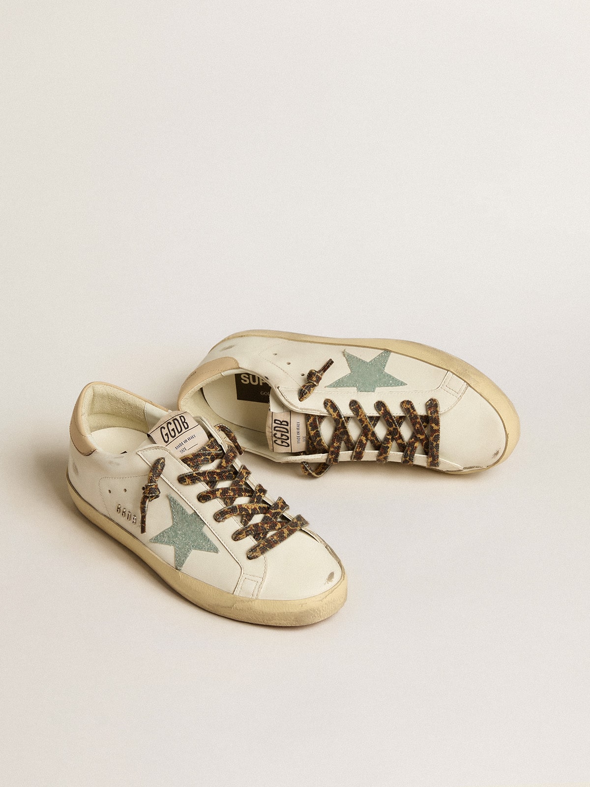 Women's Super-Star with gray glitter star and nude leather heel tab - Golden Goose Women