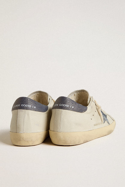 Super-Star  with cream-colored leather star with Swarovski crystals and blue leather heel tab with lizard print - Golden Goose Women