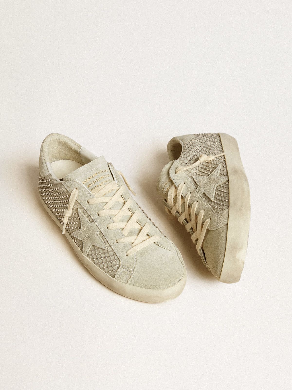 Women’s Super-Star with gray suede star and Swarovski crystal mesh - Golden Goose Women