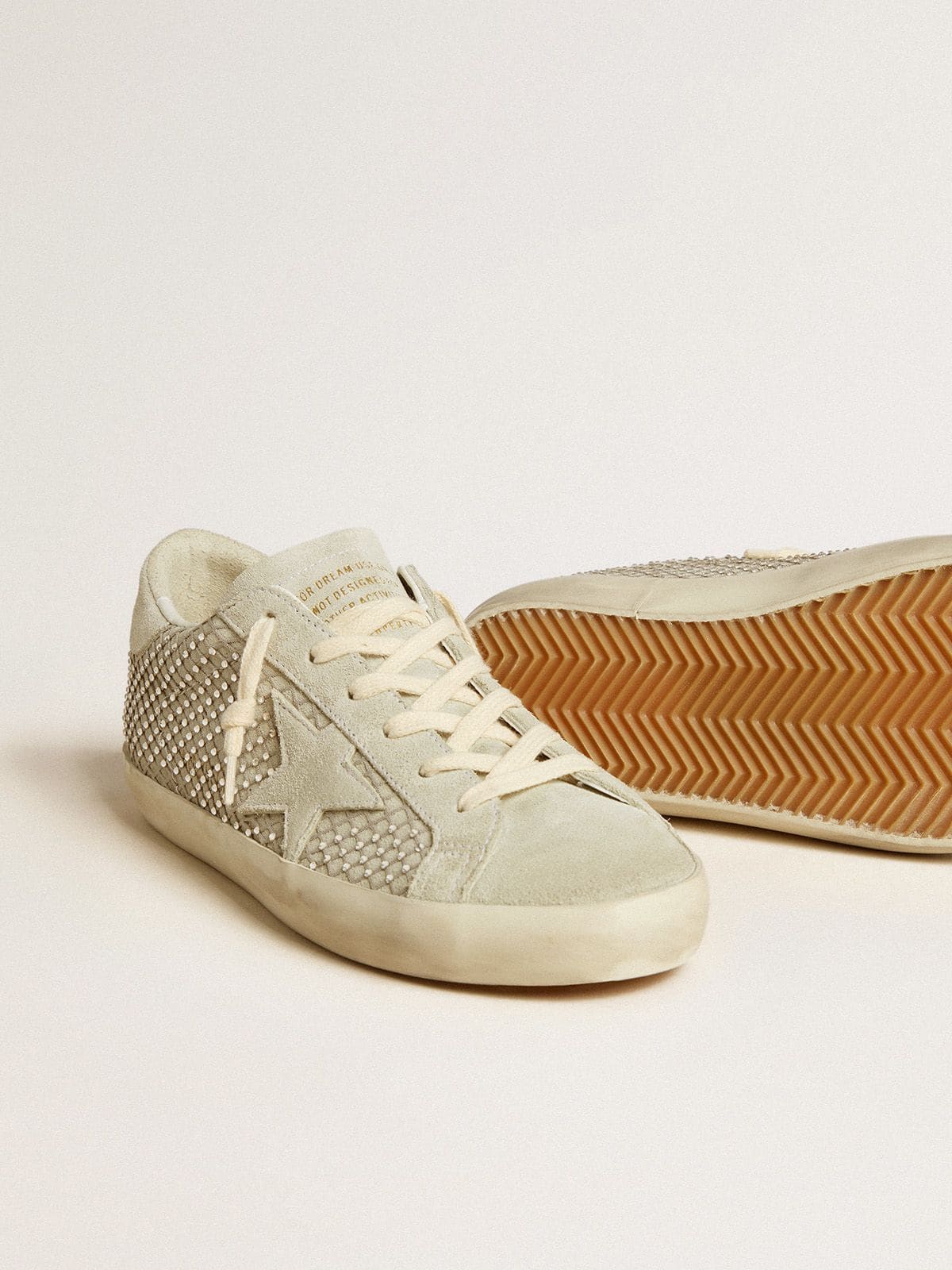 Women’s Super-Star with gray suede star and Swarovski crystal mesh - Golden Goose Women