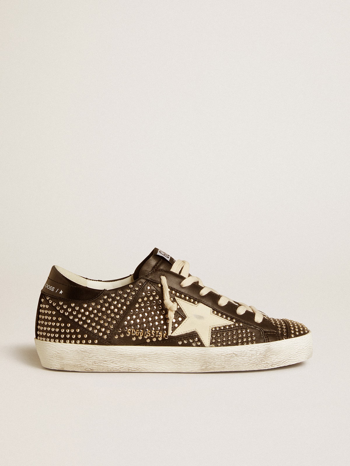 Women’s Super-Star in studded black nappa with white leather star - Golden Goose Women