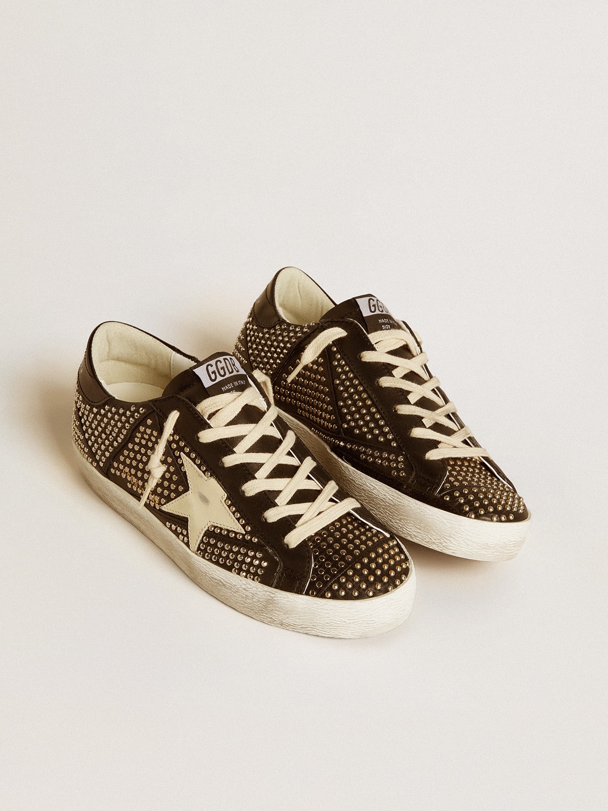 Women’s Super-Star in studded black nappa with white leather star - Golden Goose Women